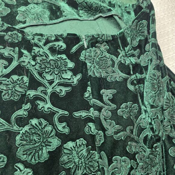 NWT Cider Size Large Dark Green Velvet Halter Mini Dress Floral Holiday Party - Picture 10 of 12